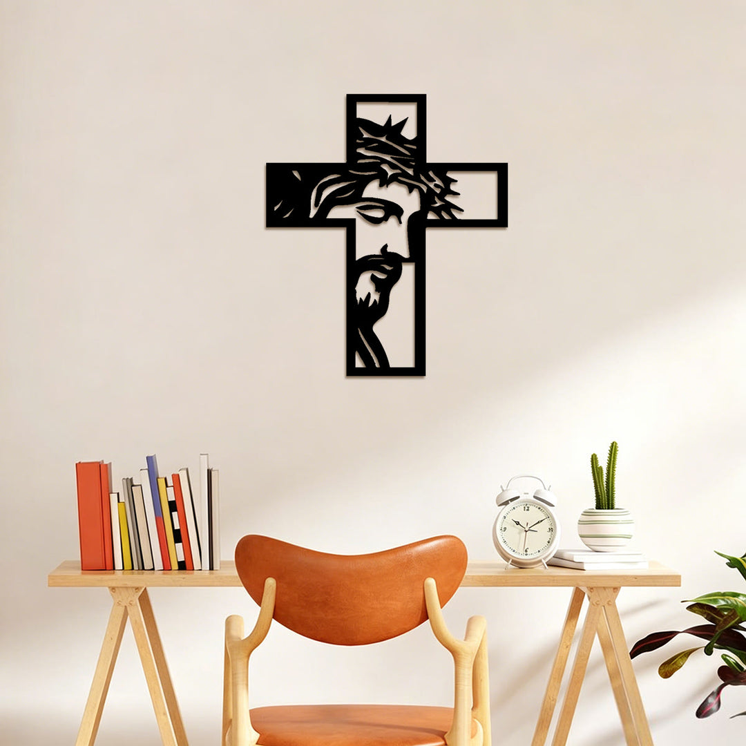 Christianartworkshop Croix contemplative de Jésus couronnée d'épines, décoration murale en métal : emblème de sacrifice et de miséricorde - image 3