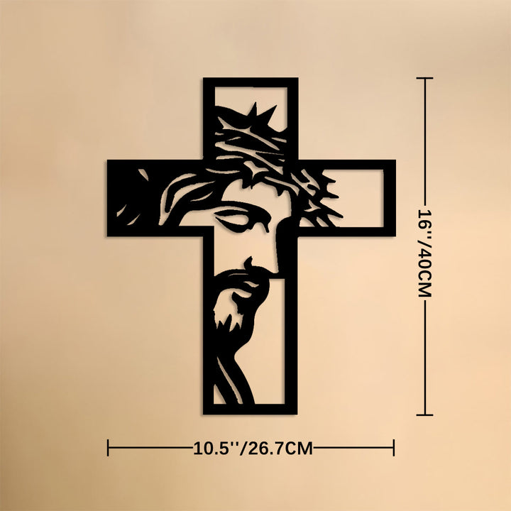 Christianartworkshop Croix contemplative de Jésus couronnée d'épines, décoration murale en métal : emblème de sacrifice et de miséricorde - 20''*13''*0.06''/50*33*0.15cm - image 7