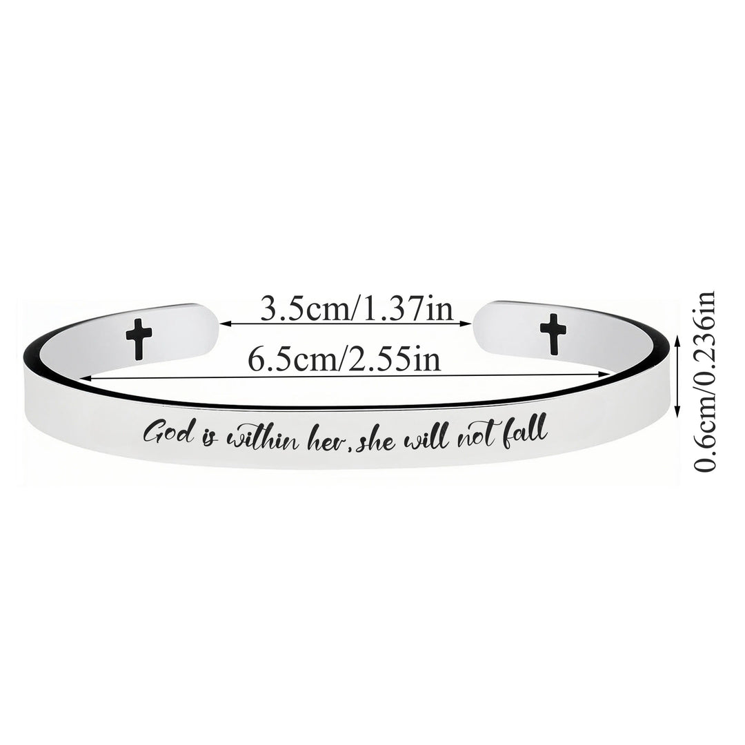 Christianartworkshop Bracelet en acier inoxydable à manchette ouverte, orné de versets bibliques gravés et de petites croix : symbole d'une foi inébranlable - image 7