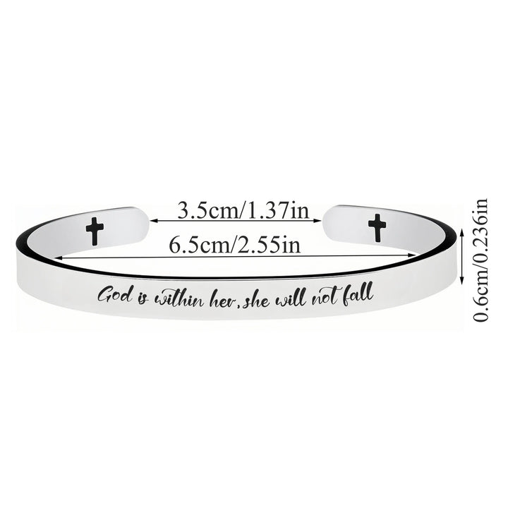Christianartworkshop Bracelet en acier inoxydable à manchette ouverte, orné de versets bibliques gravés et de petites croix : symbole d'une foi inébranlable - image 7