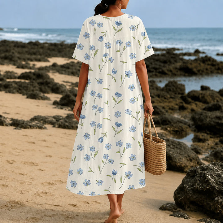 Robe midi à manches courtes et col en V à motif floral Notre-Dame, aquarelle douce , Christianartworkshop - image 2