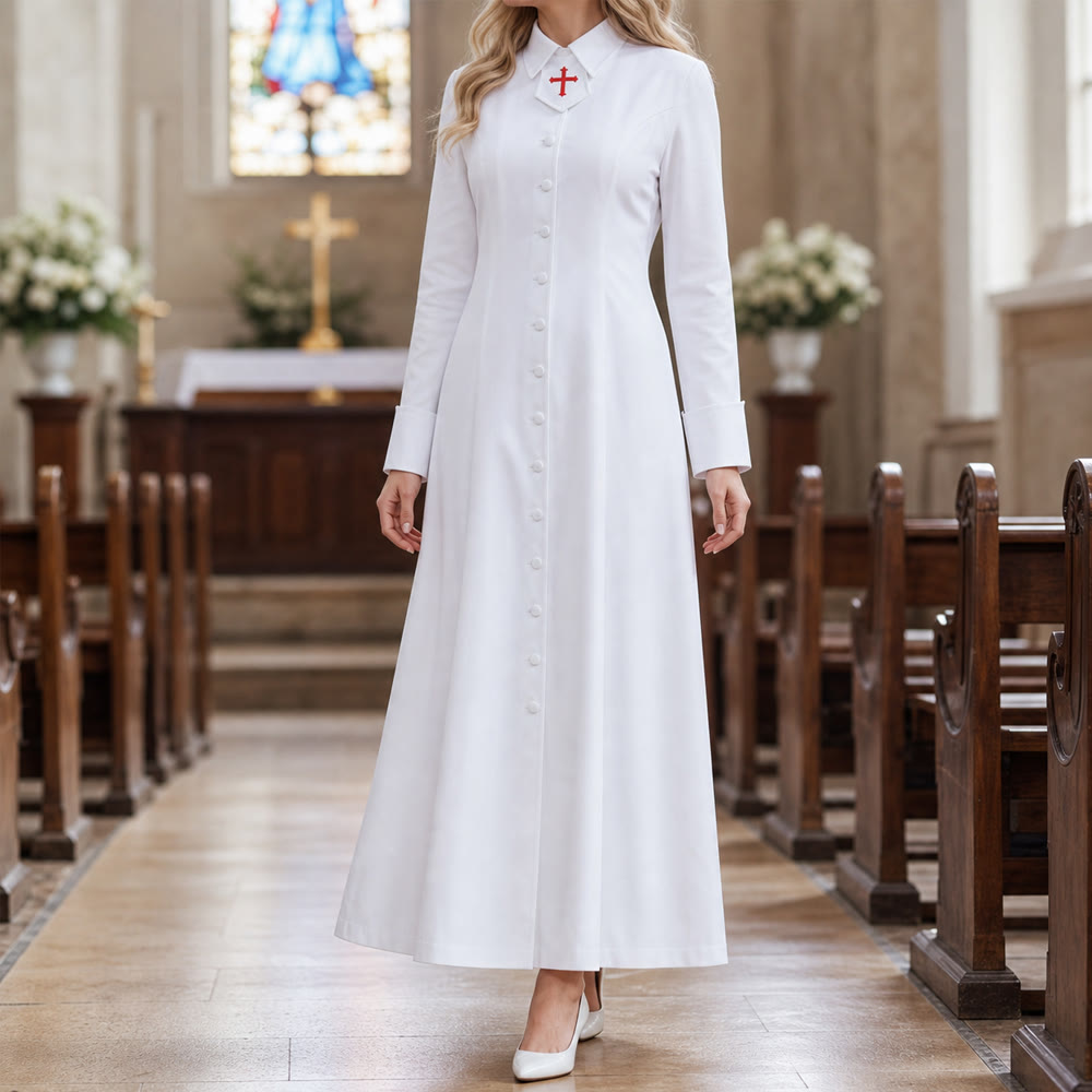 Robe de pasteure pour femme de Christianartworkshop avec col à motif de croix et silhouette féminine - image 0