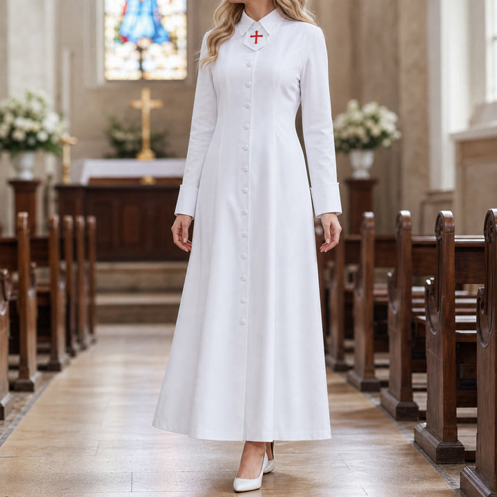 Robe de pasteure pour femme de Christianartworkshop avec col à motif de croix et silhouette féminine - image 0