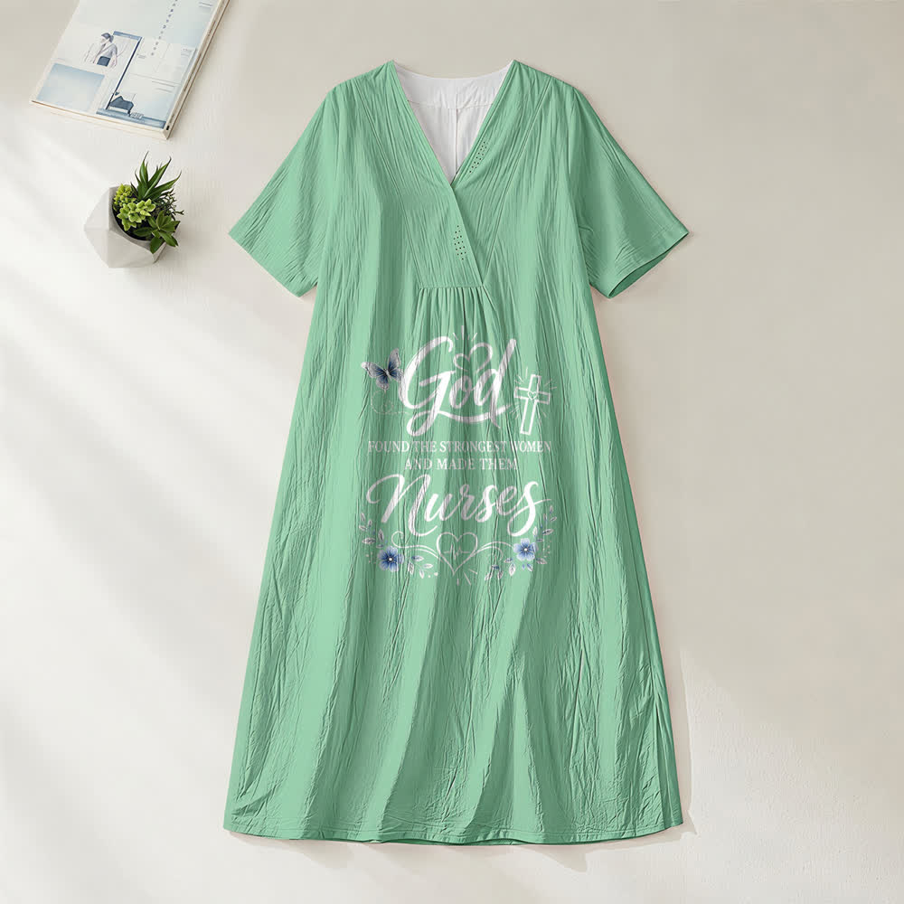 Christianartworkshop Robe midi inspirante à manches courtes et col en V « Dieu a trouvé les femmes les plus fortes et en a fait des infirmières » - Vert - 4XL - image 8