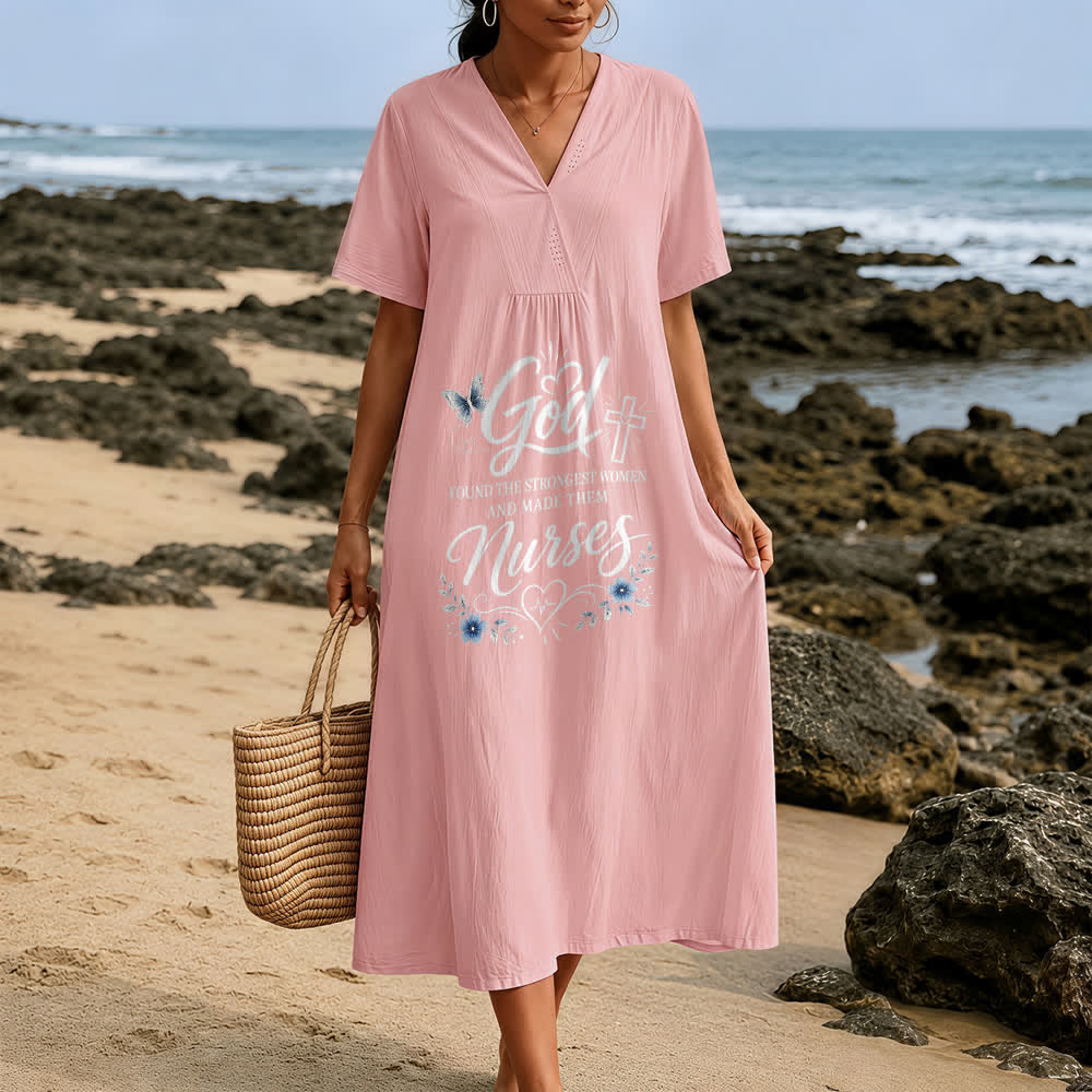Christianartworkshop Robe midi inspirante à manches courtes et col en V « Dieu a trouvé les femmes les plus fortes et en a fait des infirmières » - image 3