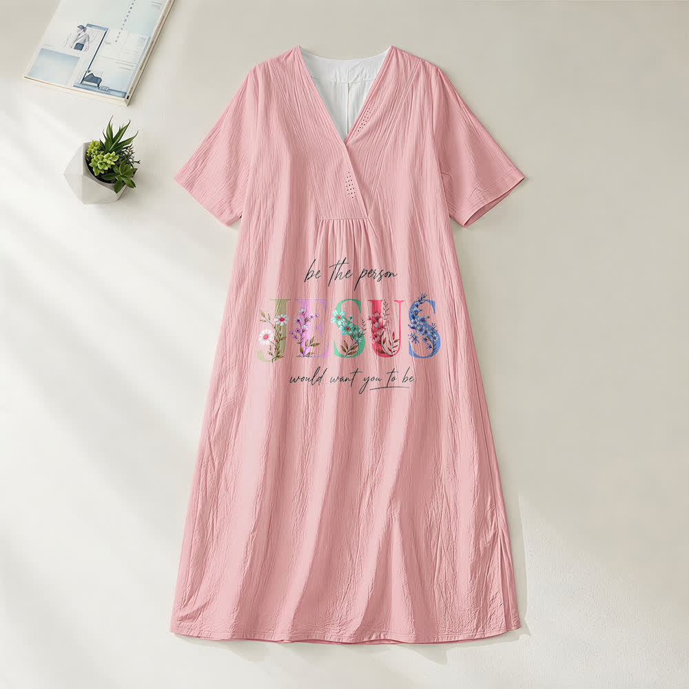 Christianartworkshop Sois la personne que Jésus voudrait que tu sois Robe midi à manches courtes et col en V à motif floral Jésus - Rose - 4XL - image 6