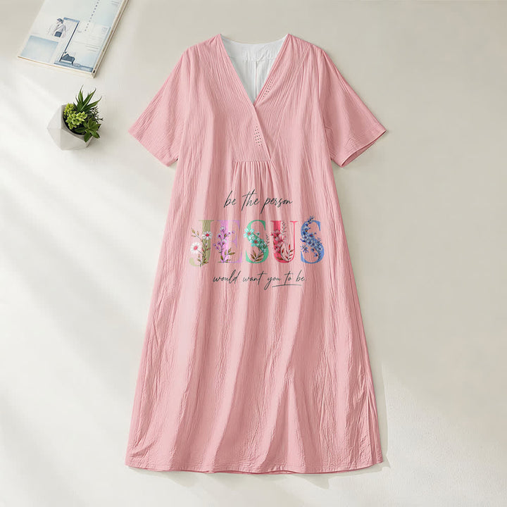 Christianartworkshop Sois la personne que Jésus voudrait que tu sois Robe midi à manches courtes et col en V à motif floral Jésus - Rose - 4XL - image 6