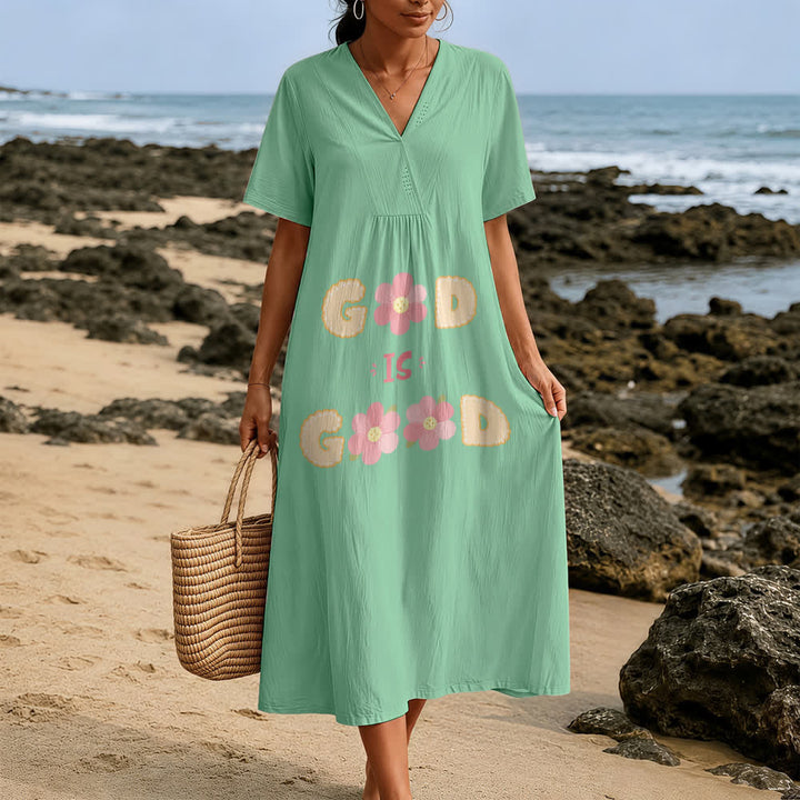 Robe midi à manches courtes et col en V ornée d'un motif floral « Dieu est bon », inspirée de l'atelier d'art Christianartworkshop - image 7