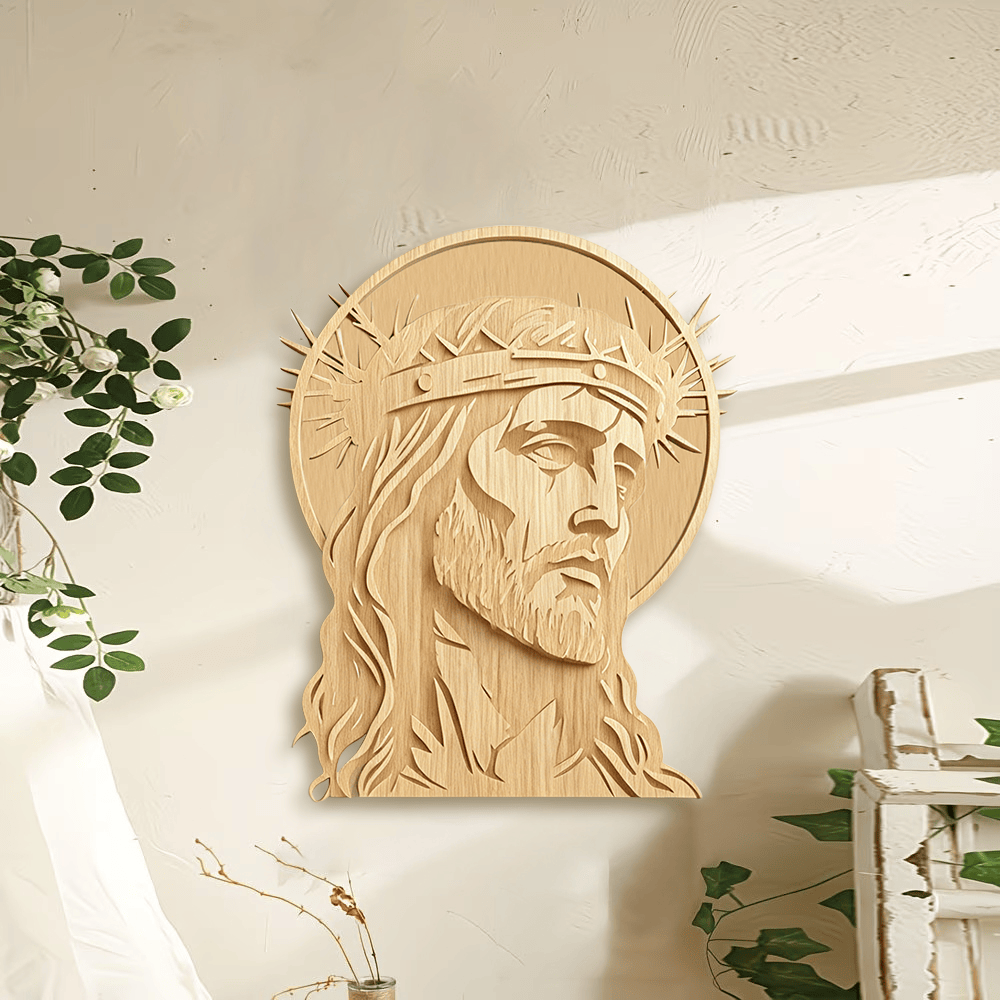Christianartworkshop Plaque murale en bois Couronne d'épines intemporelle, Saint Visage : Emblème de Miséricorde et de Sacrifice - image 0