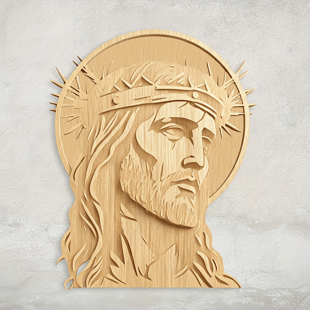 Christianartworkshop Plaque murale en bois Couronne d'épines intemporelle, Saint Visage : Emblème de Miséricorde et de Sacrifice - image 3