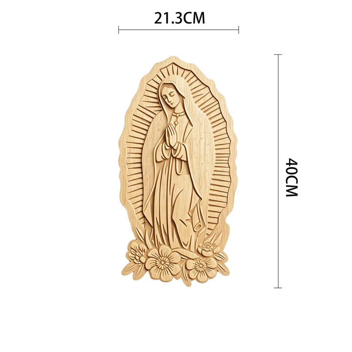 Christianartworkshop Plaque murale en bois « Auréole rayonnante » de Notre-Dame de Guadalupe : emblème de douce protection - 8,39''*15,75''*0,2''/21,3*40*0,5 cm - image 5