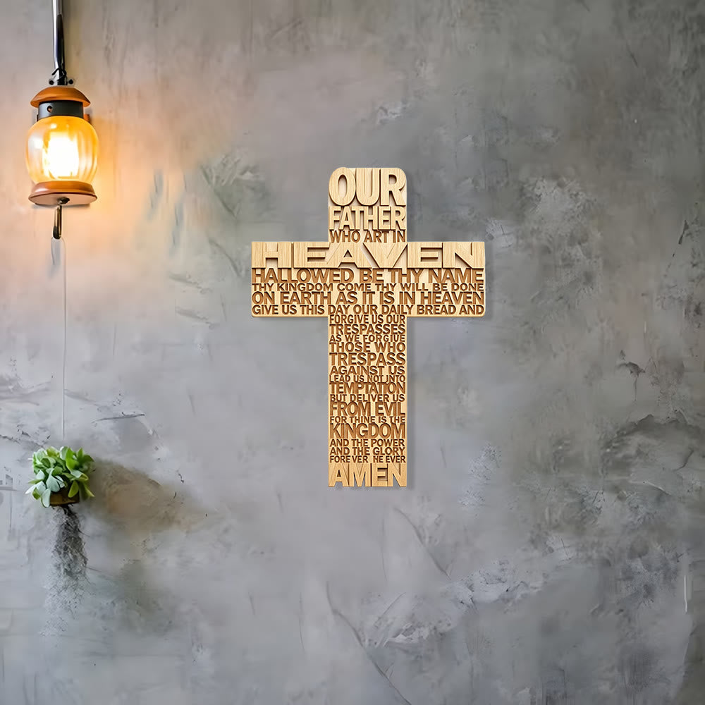 Christianartworkshop Plaque murale en bois avec croix et inscription du Notre Père : symbole d’une foi inébranlable - image 3