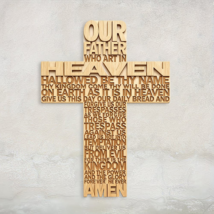 Christianartworkshop Plaque murale en bois avec croix et inscription du Notre Père : symbole d’une foi inébranlable - image 2