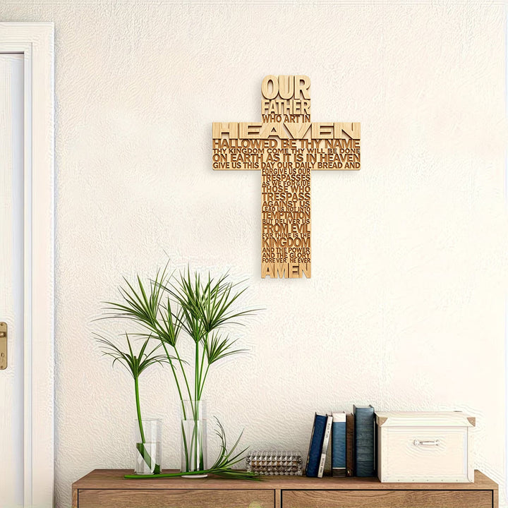 Christianartworkshop Plaque murale en bois avec croix et inscription du Notre Père : symbole d’une foi inébranlable - image 1