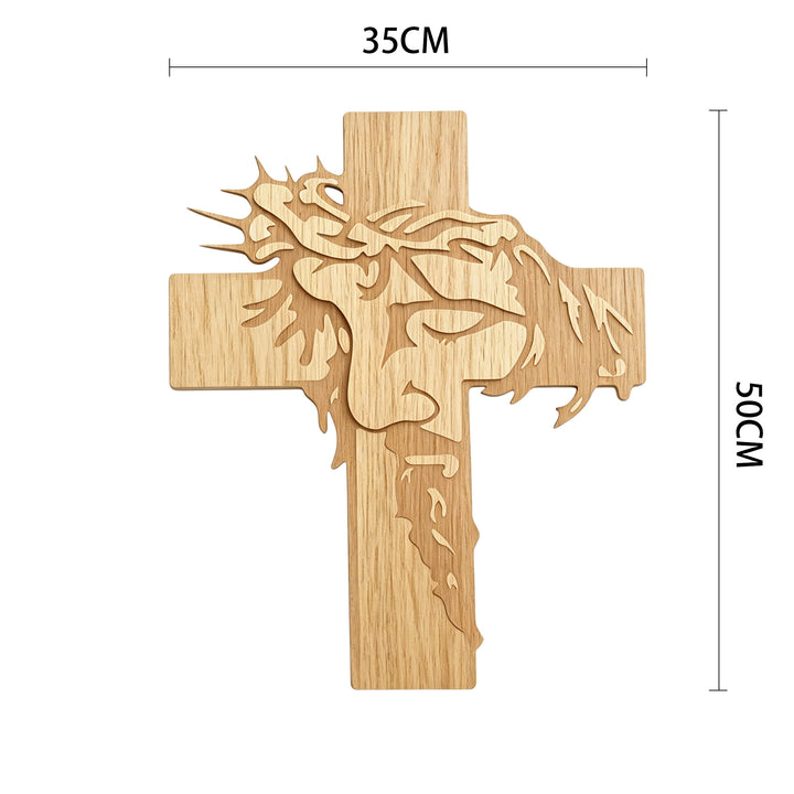 Christianartworkshop Plaque murale en bois représentant Jésus aux yeux fermés, visage sacré, couronne d'épines et croix : emblème de la miséricorde - 13,78 x 15,75 po x 0,2 po / 35 x 50 x 0,5 cm - image 6