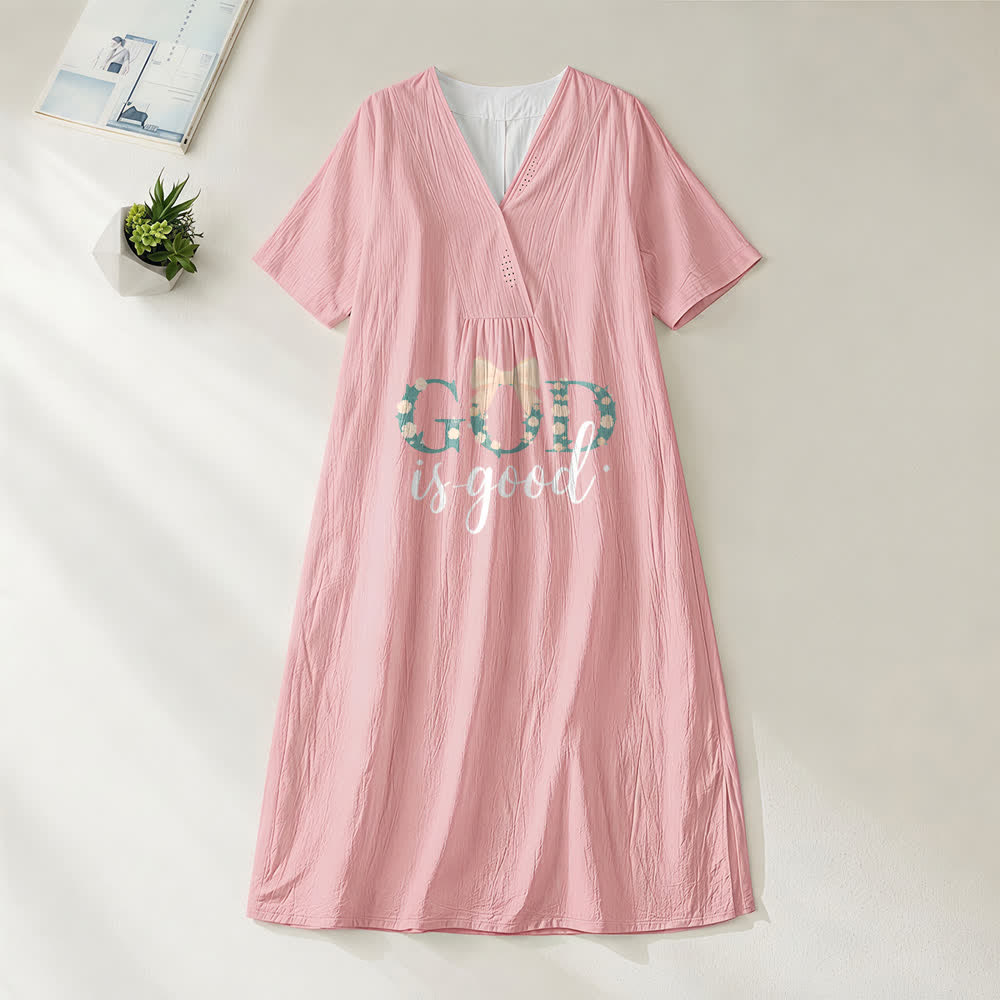 Robe midi à manches courtes et col en V, motif aquarelle « Dieu est bon en tout temps » , Christianartworkshop - Rose - 4XL - image 6