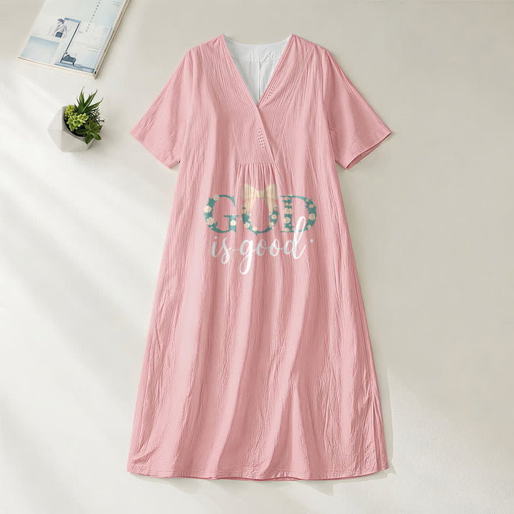 Robe midi à manches courtes et col en V, motif aquarelle « Dieu est bon en tout temps » , Christianartworkshop - Rose - 4XL - image 6