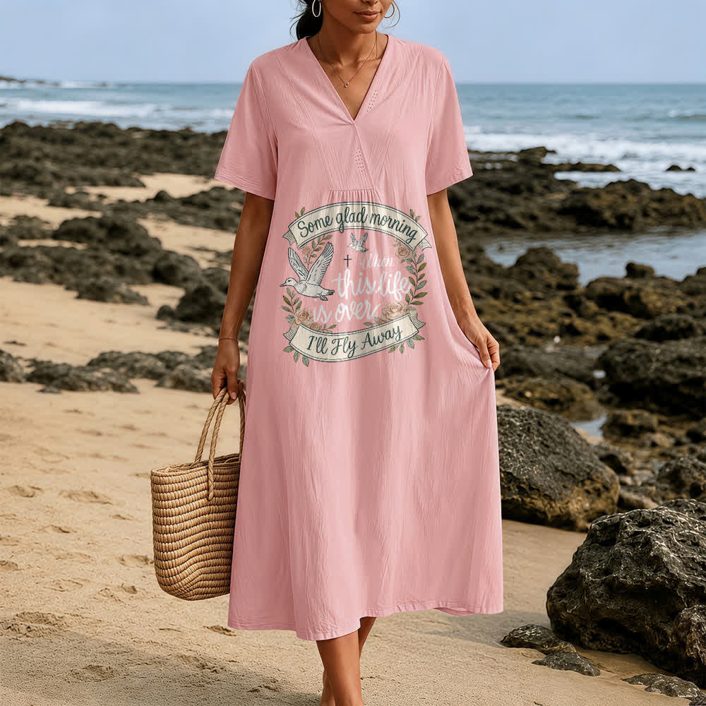 Christianartworkshop Robe midi à manches courtes et col en V, motif colombe, « Some Glad Morning I'll Fly Away » - image 9