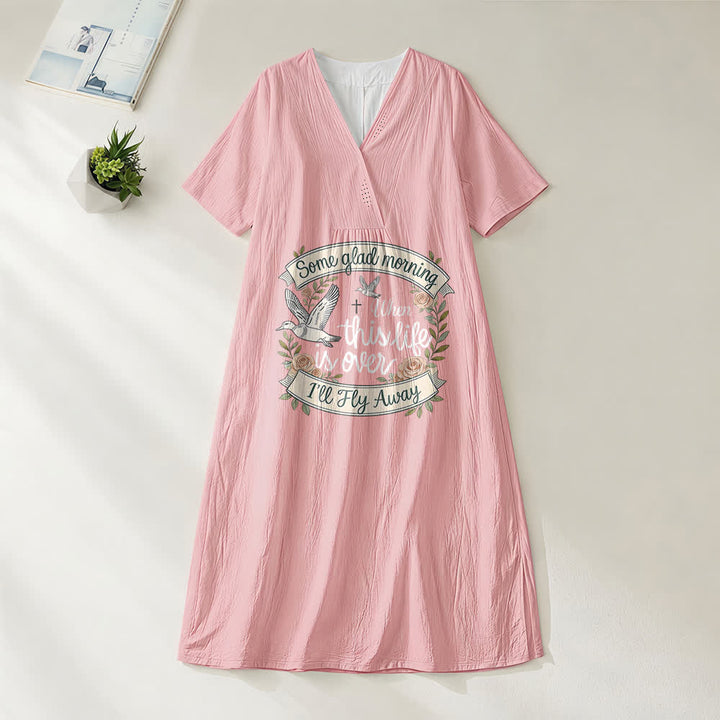 Christianartworkshop Robe midi à manches courtes et col en V, motif colombe, « Some Glad Morning I'll Fly Away » - Rose - 4XL - image 8