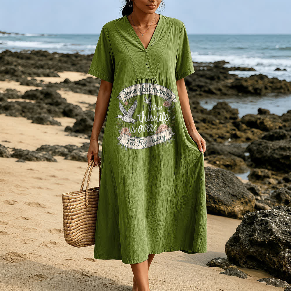 Christianartworkshop Robe midi à manches courtes et col en V, motif colombe, « Some Glad Morning I'll Fly Away » - image 11