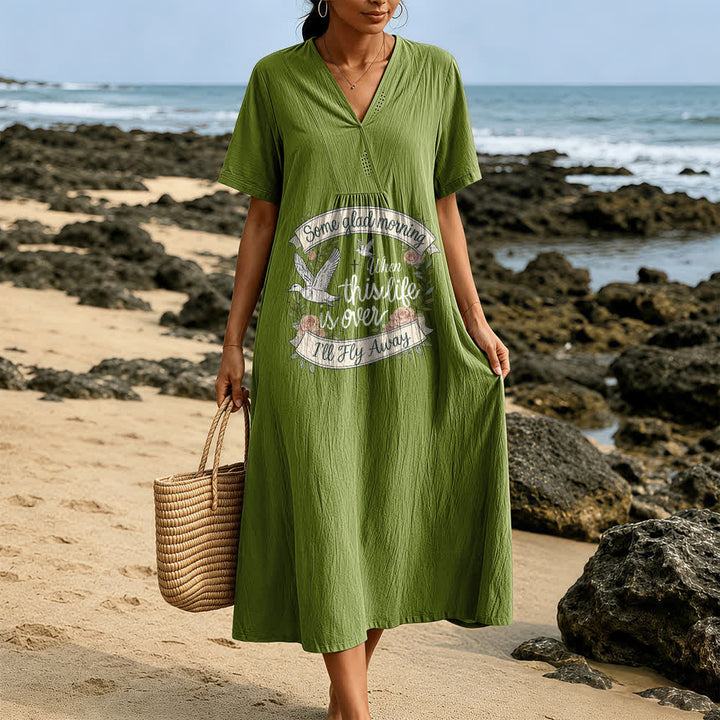 Christianartworkshop Robe midi à manches courtes et col en V, motif colombe, « Some Glad Morning I'll Fly Away » - image 11