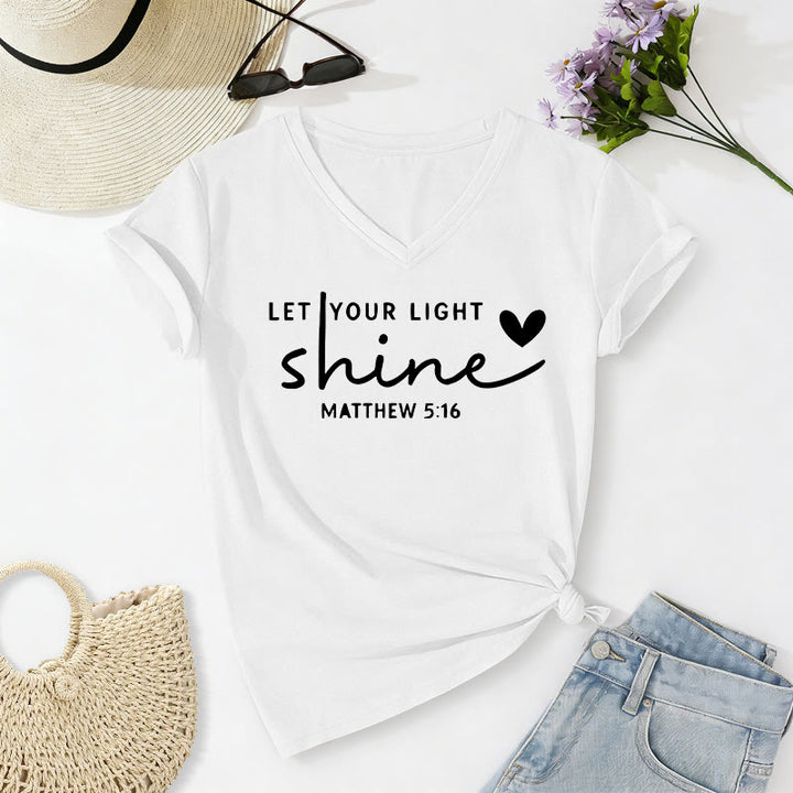 Christianartworkshop Que ta lumière brille Matthieu 5:16 T-shirt décontracté à col en V avec inscription en forme de cœur - Blanc - 2XL - image 12