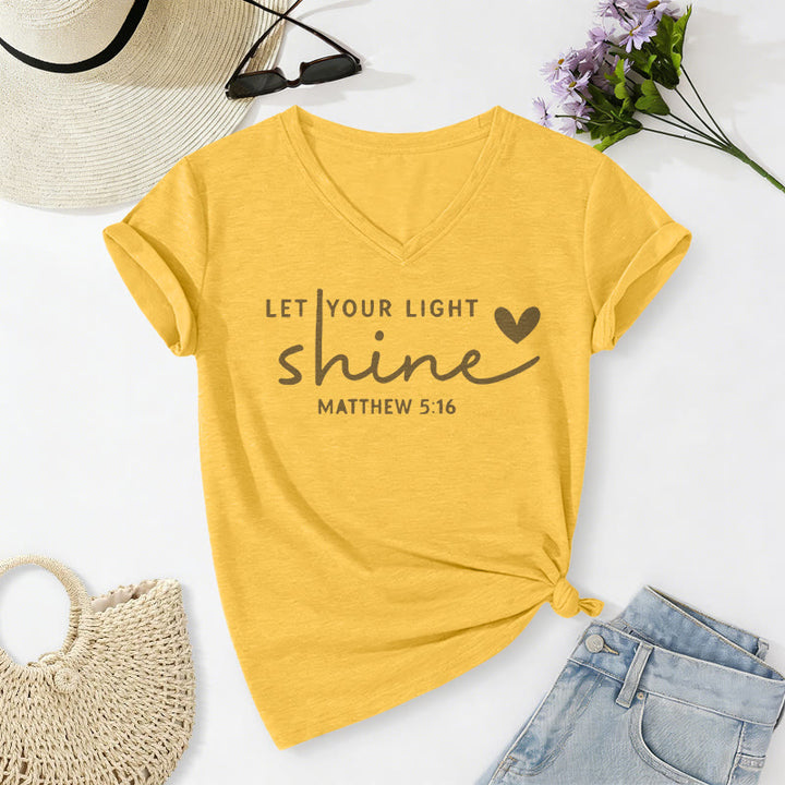 Christianartworkshop Que ta lumière brille Matthieu 5:16 T-shirt décontracté à col en V avec inscription en forme de cœur - Jaune - 2XL - image 8