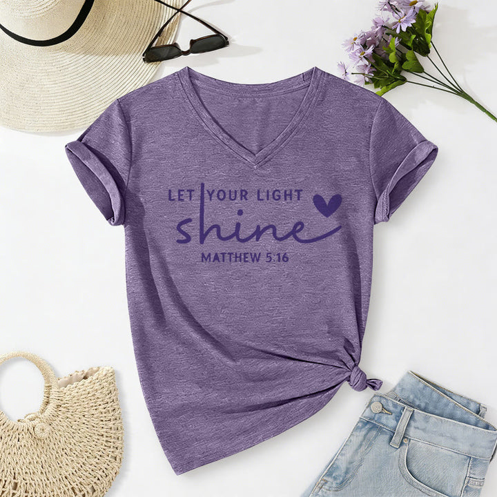 Christianartworkshop Que ta lumière brille Matthieu 5:16 T-shirt décontracté à col en V avec inscription en forme de cœur - Violet - 2XL - image 18