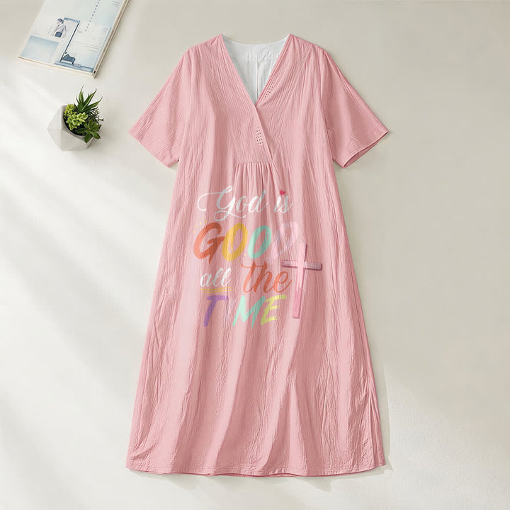 Robe midi à manches courtes et col en V, inspirée par la foi et portant l'inscription « Dieu est bon en tout temps », de Christianartworkshop - Rose - 4XL - image 8