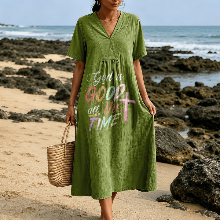Robe midi à manches courtes et col en V, inspirée par la foi et portant l'inscription « Dieu est bon en tout temps », de Christianartworkshop - image 11