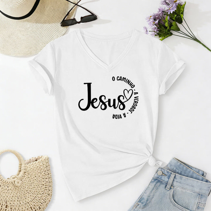 Christianartworkshop Jesus O Caminho A Verdade A Vida Heart Circle T-shirt décontracté à col en v - Blanc - 2XL - image 12