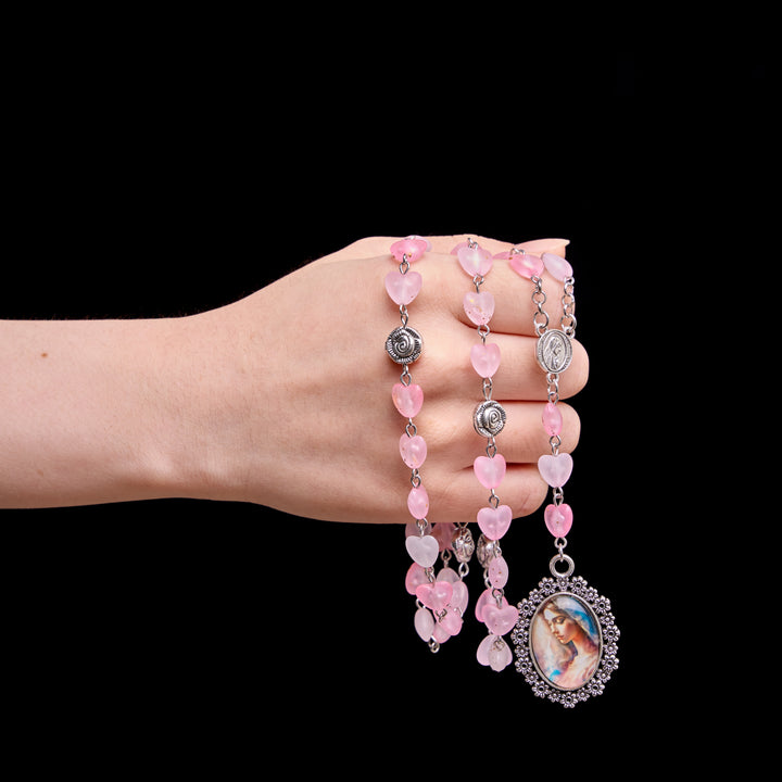 Christianartworkshop Chapelet des Sept Douleurs en perles de verre dépoli dégradées en forme de cœur avec pendentif à l'effigie de la Vierge Marie - image 12