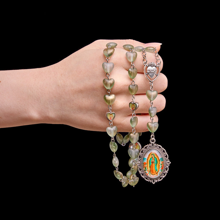 Christianartworkshop Chapelet des Sept Douleurs en perles de verre dépoli dégradées en forme de cœur avec pendentif à l'effigie de la Vierge Marie - image 22