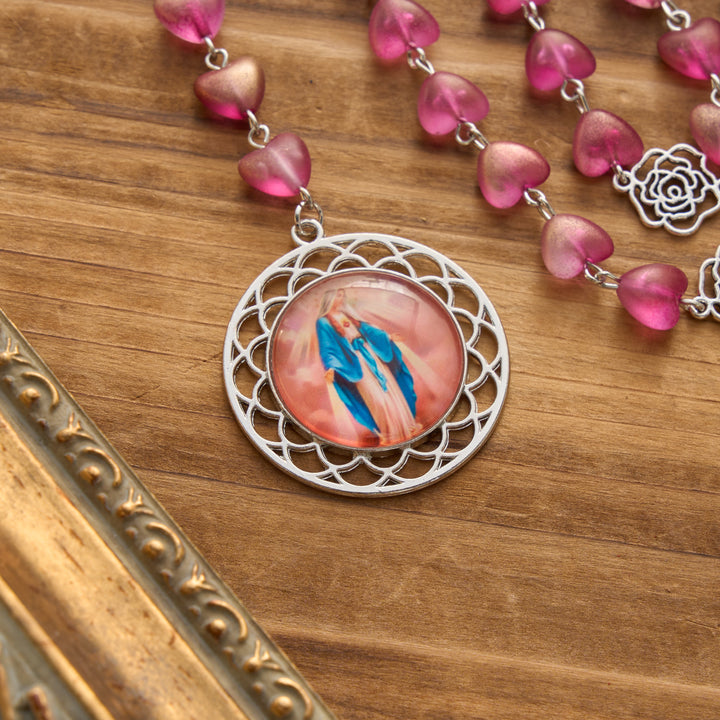 Christianartworkshop Chapelet des Sept Douleurs en perles de verre dépoli dégradées en forme de cœur avec pendentif à l'effigie de la Vierge Marie - image 10