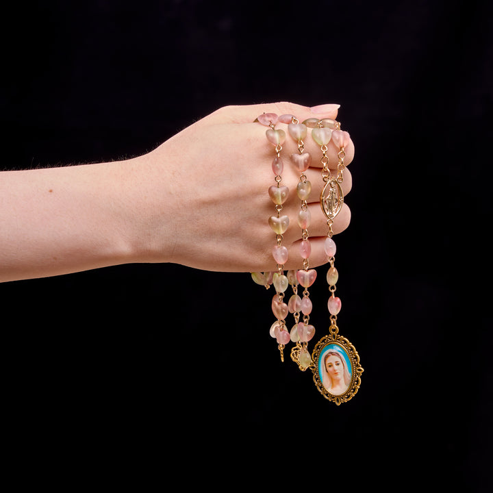 Christianartworkshop Chapelet des Sept Douleurs en perles de verre dépoli dégradées en forme de cœur avec pendentif à l'effigie de la Vierge Marie - image 17