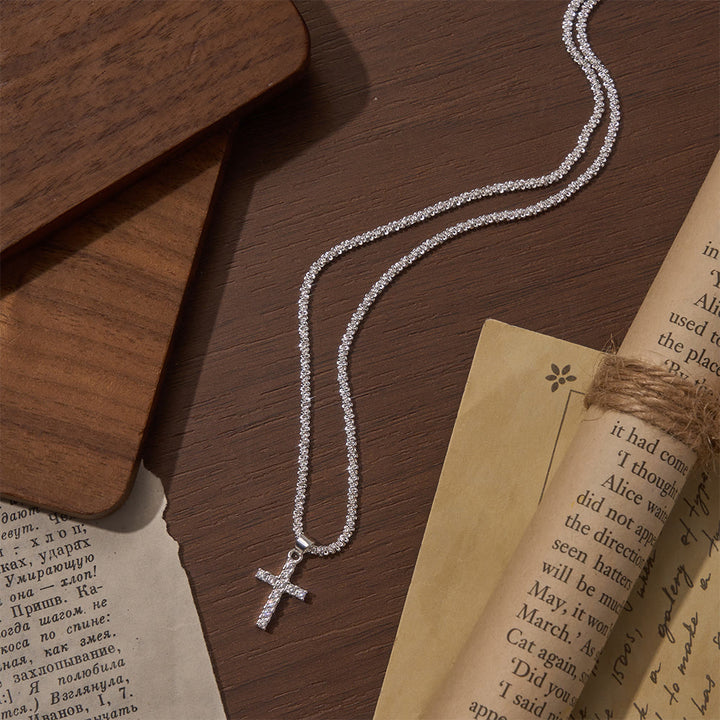 Christianartworkshop Collier et bracelet assortis, entièrement pavés de zircon, avec une délicate croix et une chaîne tennis. - image 4