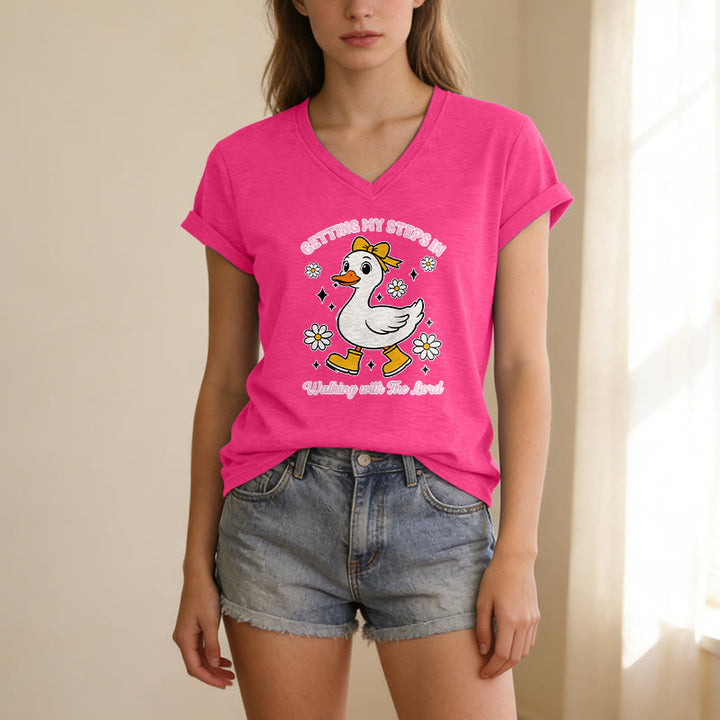 Christianartworkshop T-shirt décontracté à col en V avec motif canard et Daisy, idéal pour faire mes pas en marchant avec le Seigneur - image 25