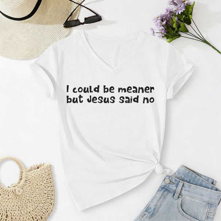 Christianartworkshop T-shirt humoristique à col en V, style décontracté, sur le thème de la foi : « Je pourrais être plus méchant, mais Jésus a dit non » - Blanc - 2XL - image 18