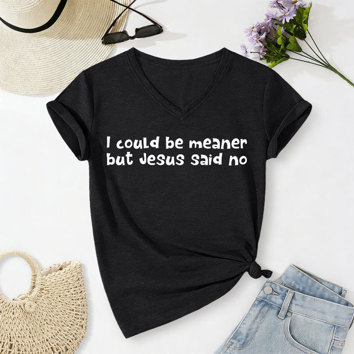 Christianartworkshop T-shirt humoristique à col en V, style décontracté, sur le thème de la foi : « Je pourrais être plus méchant, mais Jésus a dit non » - Noir - 2XL - image 12