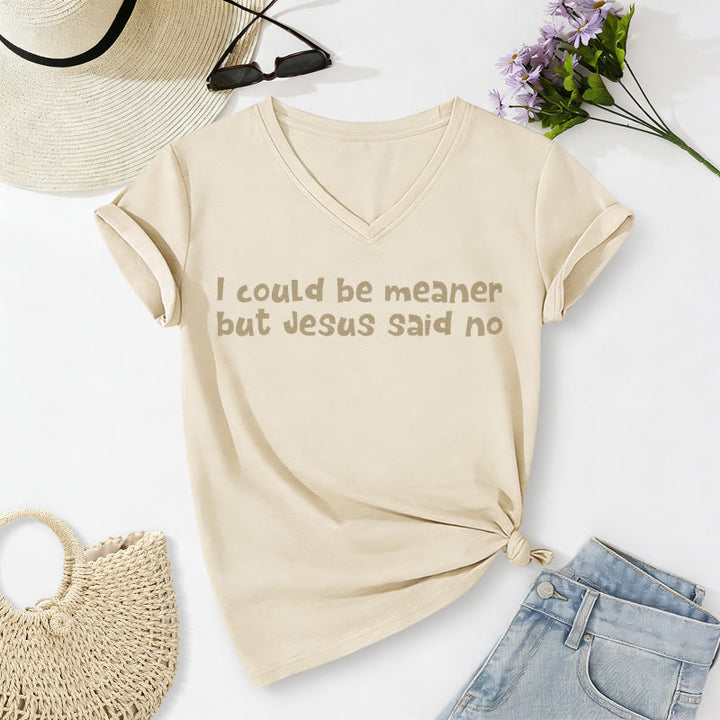 Christianartworkshop T-shirt humoristique à col en V, style décontracté, sur le thème de la foi : « Je pourrais être plus méchant, mais Jésus a dit non » - Beige - 2XL - image 8