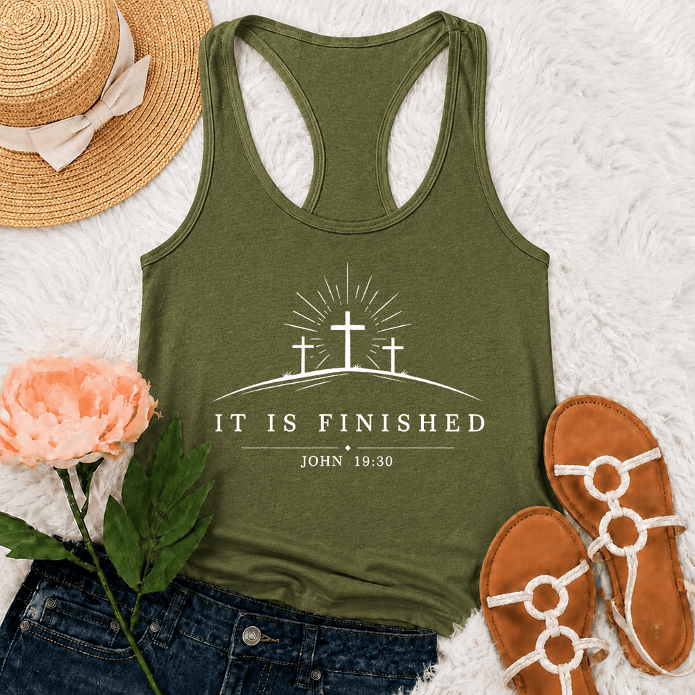 Christianartworkshop Débardeur dos nageur Classic Faith It Is Finished Cross - Vert armée - 2XL - image 18