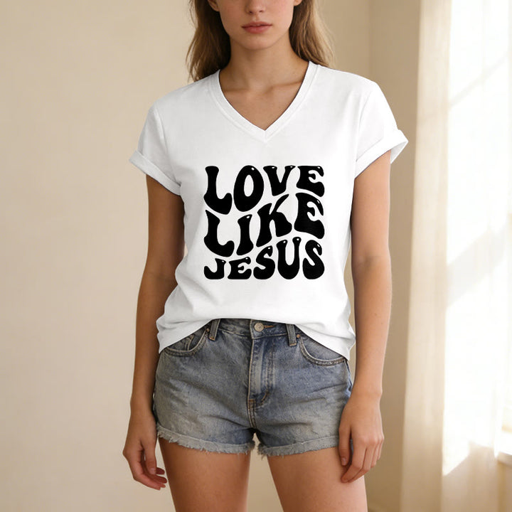 Christianartworkshop T-shirt décontracté à col en V avec inscription rétro « Love Like Jesus » - image 21