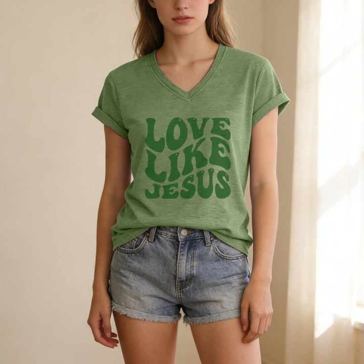 Christianartworkshop T-shirt décontracté à col en V avec inscription rétro « Love Like Jesus » - image 19