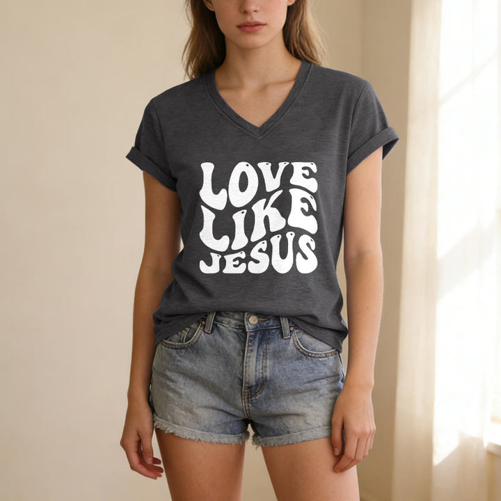 Christianartworkshop T-shirt décontracté à col en V avec inscription rétro « Love Like Jesus » - image 11