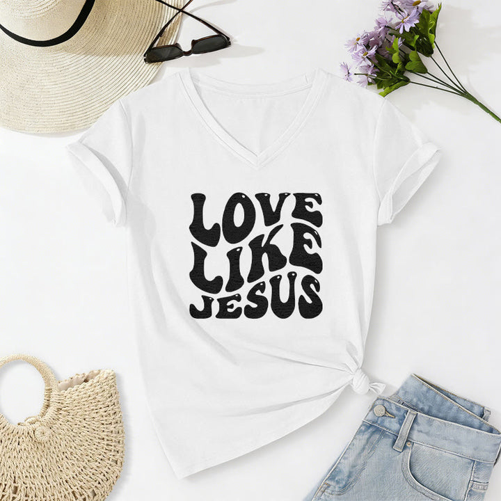 Christianartworkshop T-shirt décontracté à col en V avec inscription rétro « Love Like Jesus » - Blanc - 2XL - image 20