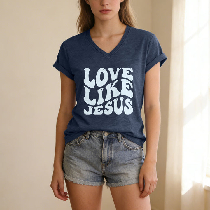 Christianartworkshop T-shirt décontracté à col en V avec inscription rétro « Love Like Jesus » - image 3
