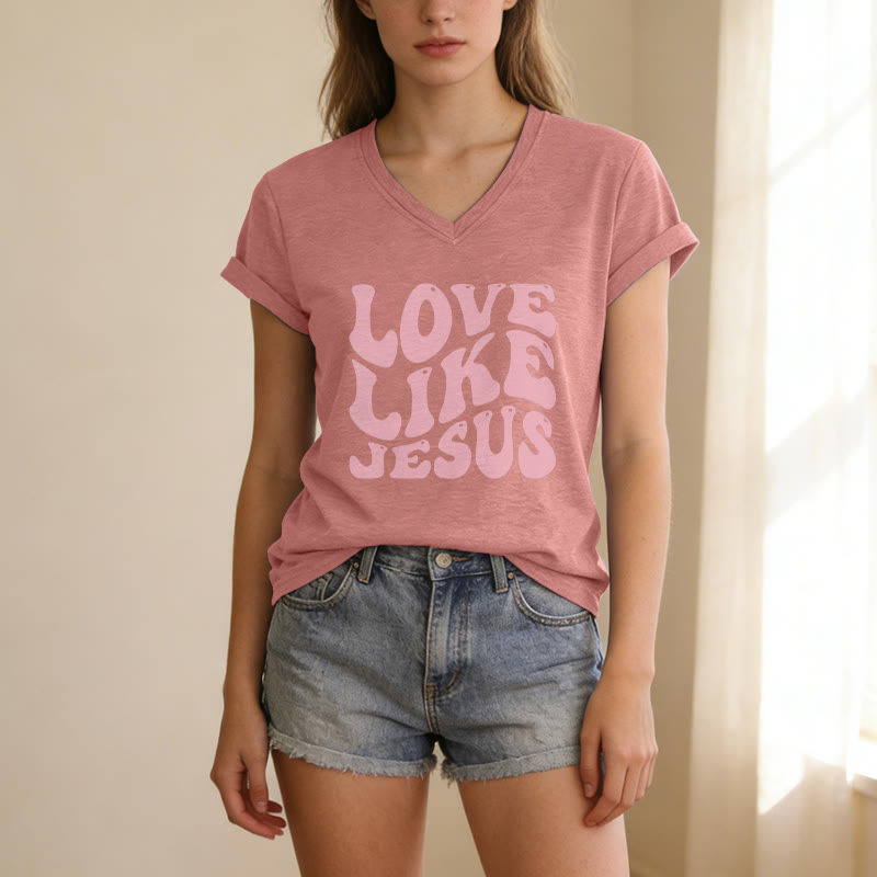 Christianartworkshop T-shirt décontracté à col en V avec inscription rétro « Love Like Jesus » - image 13