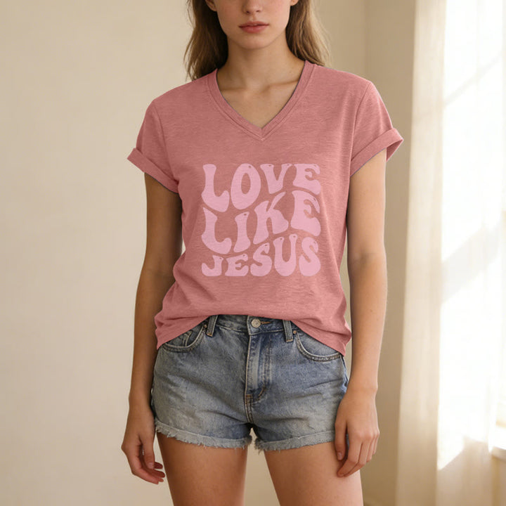 Christianartworkshop T-shirt décontracté à col en V avec inscription rétro « Love Like Jesus » - image 13