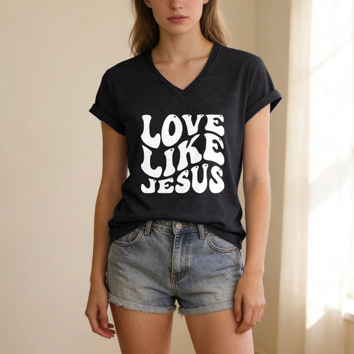Christianartworkshop T-shirt décontracté à col en V avec inscription rétro « Love Like Jesus » - image 15
