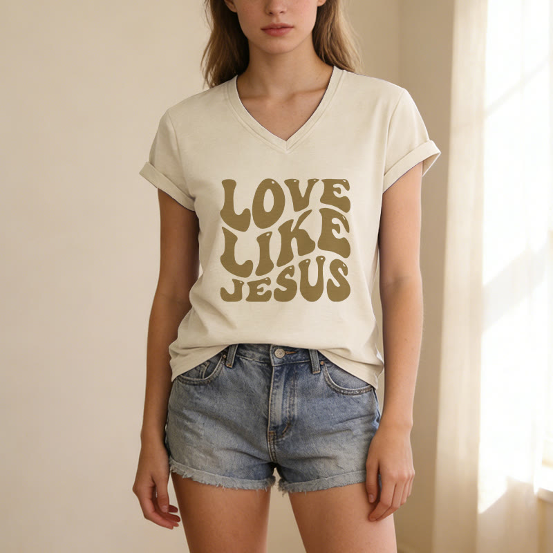 Christianartworkshop T-shirt décontracté à col en V avec inscription rétro « Love Like Jesus » - image 5